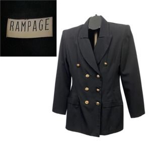 1990s Gothic Rampage Black Double Breasted Blazer Rose Buttons / Women’s Medium